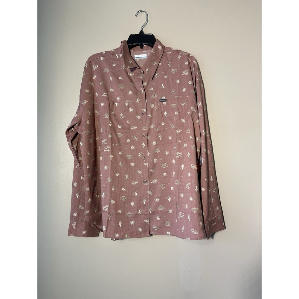Columbia Women's Silver Ridge Utility Patterned LS Shirt Size 1X Red NWT